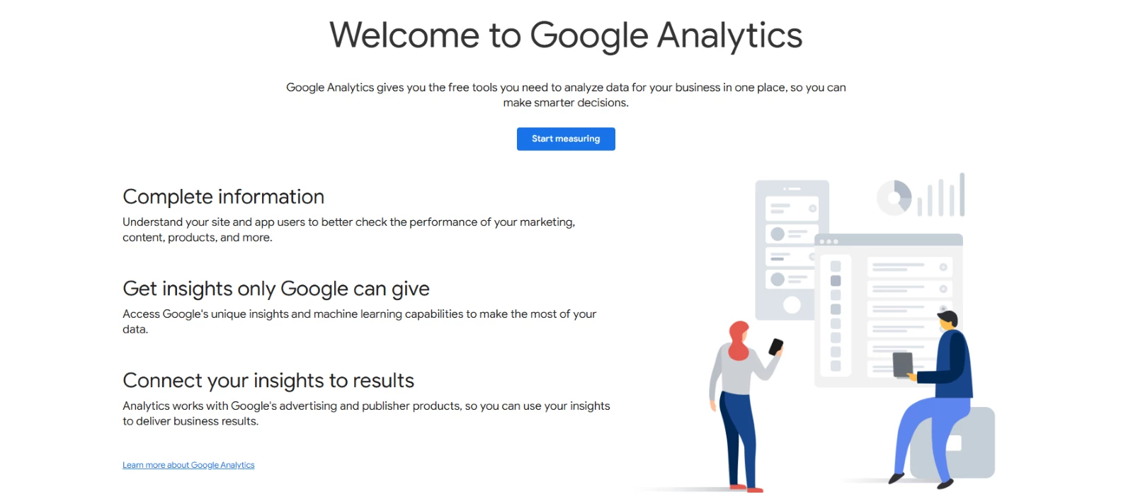 Image of Google Analytics home page to present it as a helpful tool for PR measurement