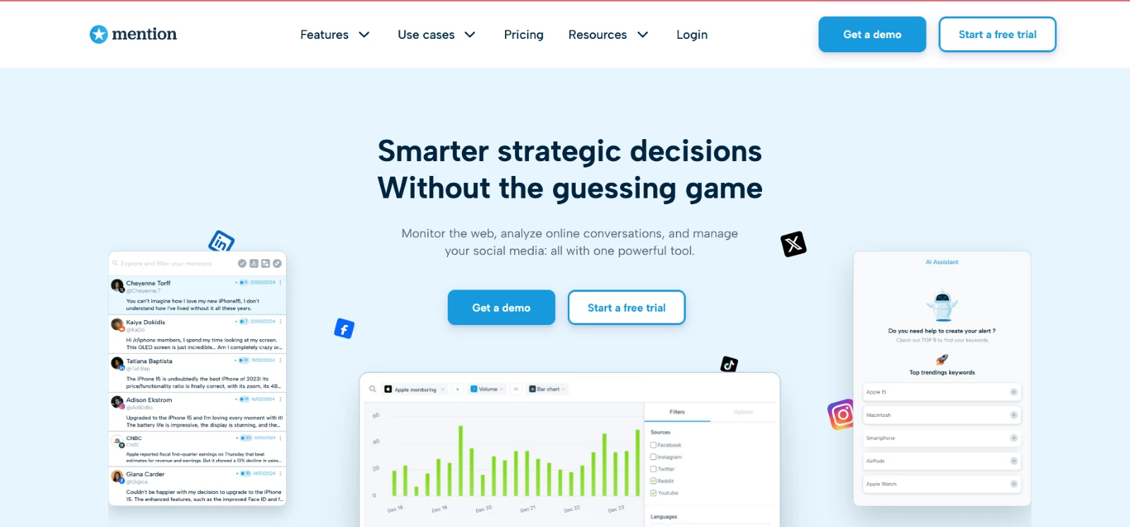 Image of Mention’s home page to present it as a helpful tool for PR measurement