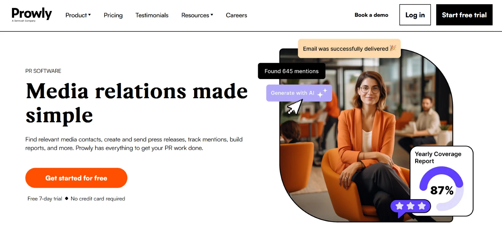 Image of Prowly's home page to present it as a helpful tool for PR measurement