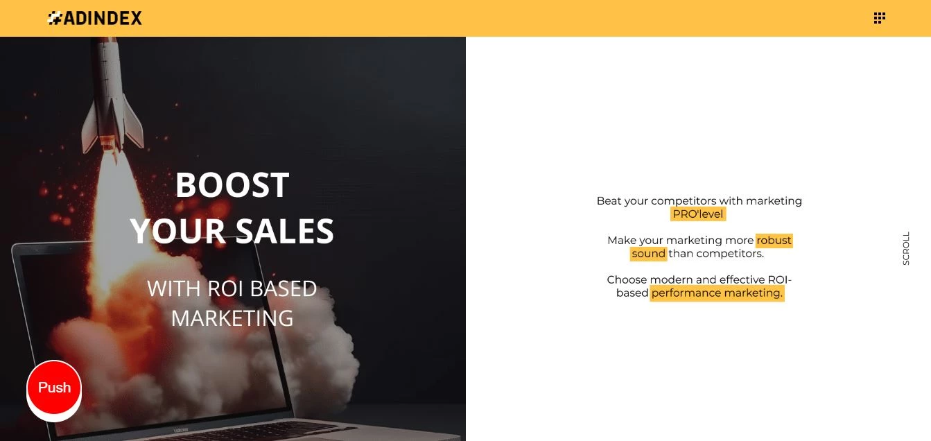 Content selling agency ADINDEX’s website homepage Content selling agency ADINDEX’s website homepage
