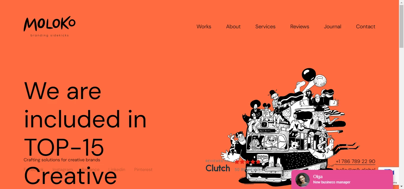 Content selling agency Moloko Creative’s website homepage Content selling agency Moloko Creative’s website homepage