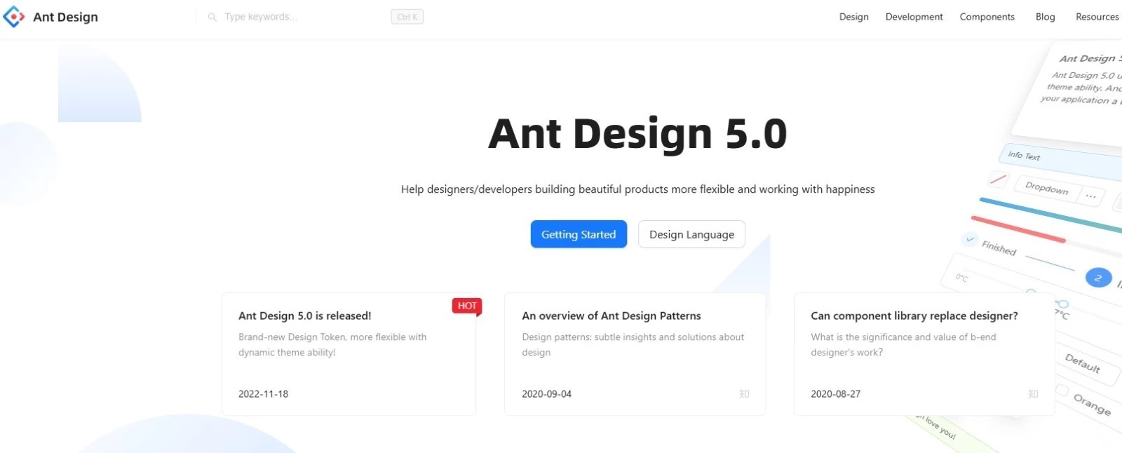 Home page of Ant Design UI patterns library