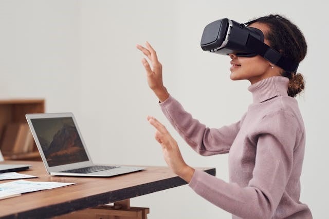 Woman using VR headset