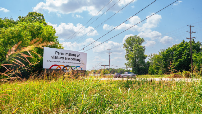 A 'Paris, Not France' Billboard A 'Paris, Not France' billboard in a Paris-named town in the U.S.