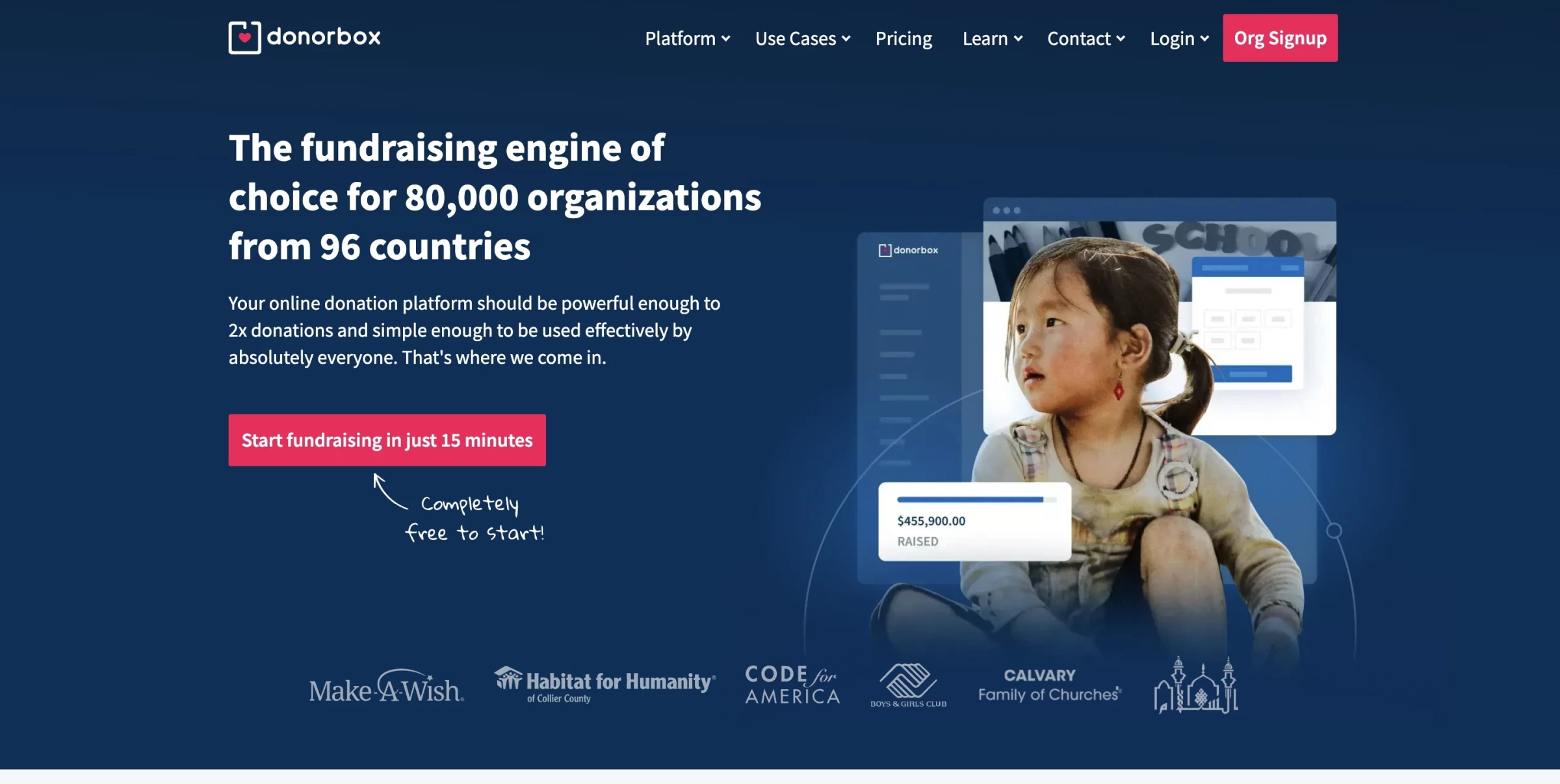 Donorboc church management system website homepage