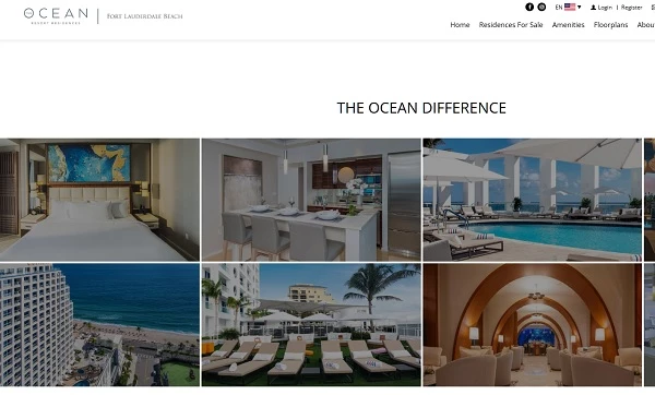The Ocean's home page using grid layout, which is among the best website layout ideas
