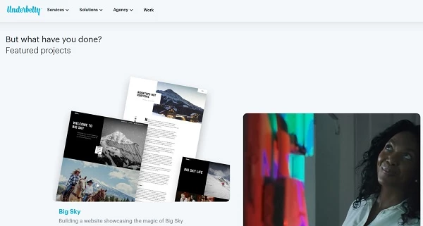 Underbelly's website using asymmetrical layout, one of the popular website layout ideas today