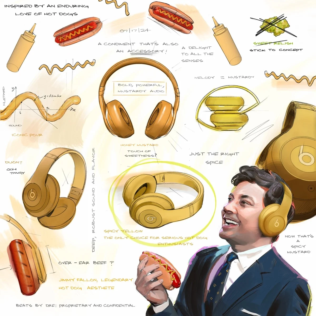 Concept art of Jimmy Fallon's mustard Beats
