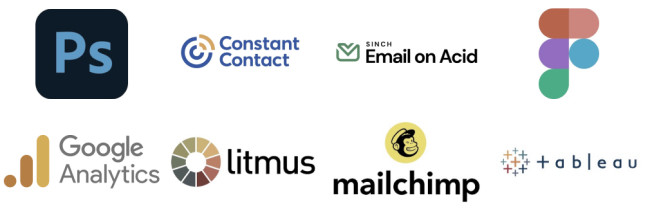 email-design-technologies Email Design Technologies: Adobe Photoshop, Figma, Email on Acid, Litmus, Mailchimp, Constant Contact, Google Analytics, Tableau