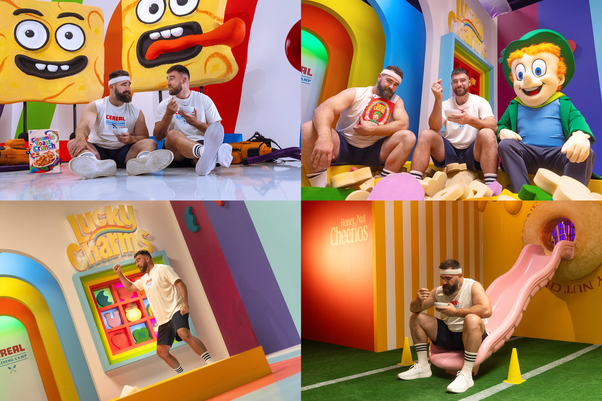 The Kelce brothers hard at work at the General Mills Cereal Training Camp.