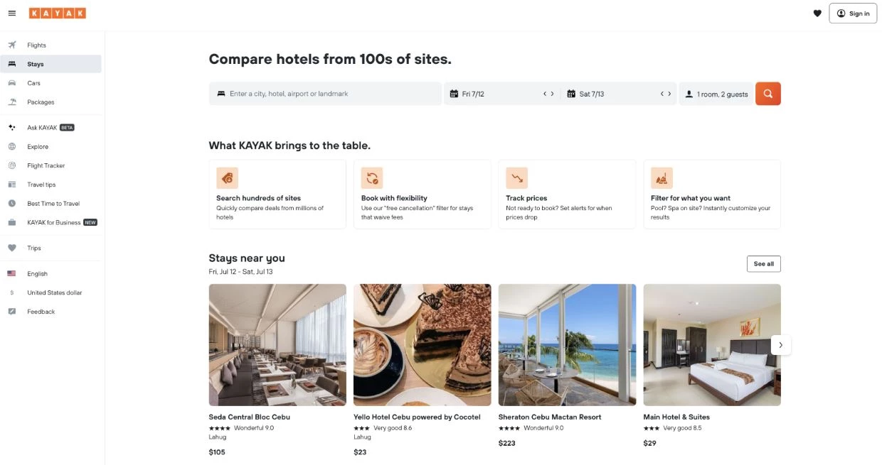 Kayak Travel Hotel Booking Platform 