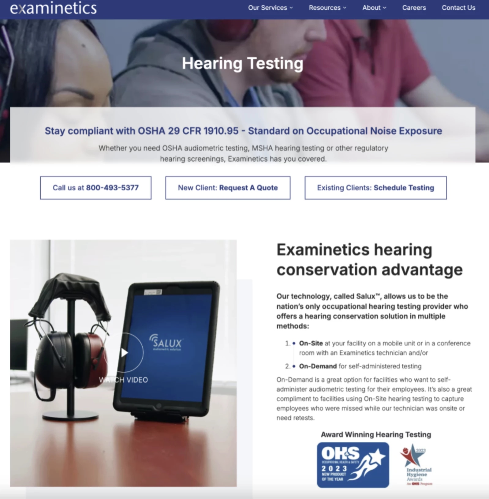 Examinetics’ Hearing Testing Landing Page | Source: Examinetics