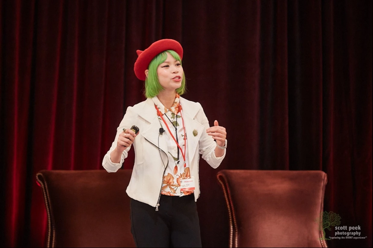 Goldie Chan speaks at an event.