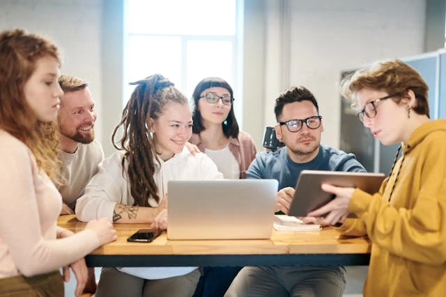 Group looking at tablet