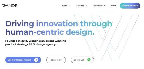 wandr-homepage Homepage of Wandr, one of the top UX audit agencies