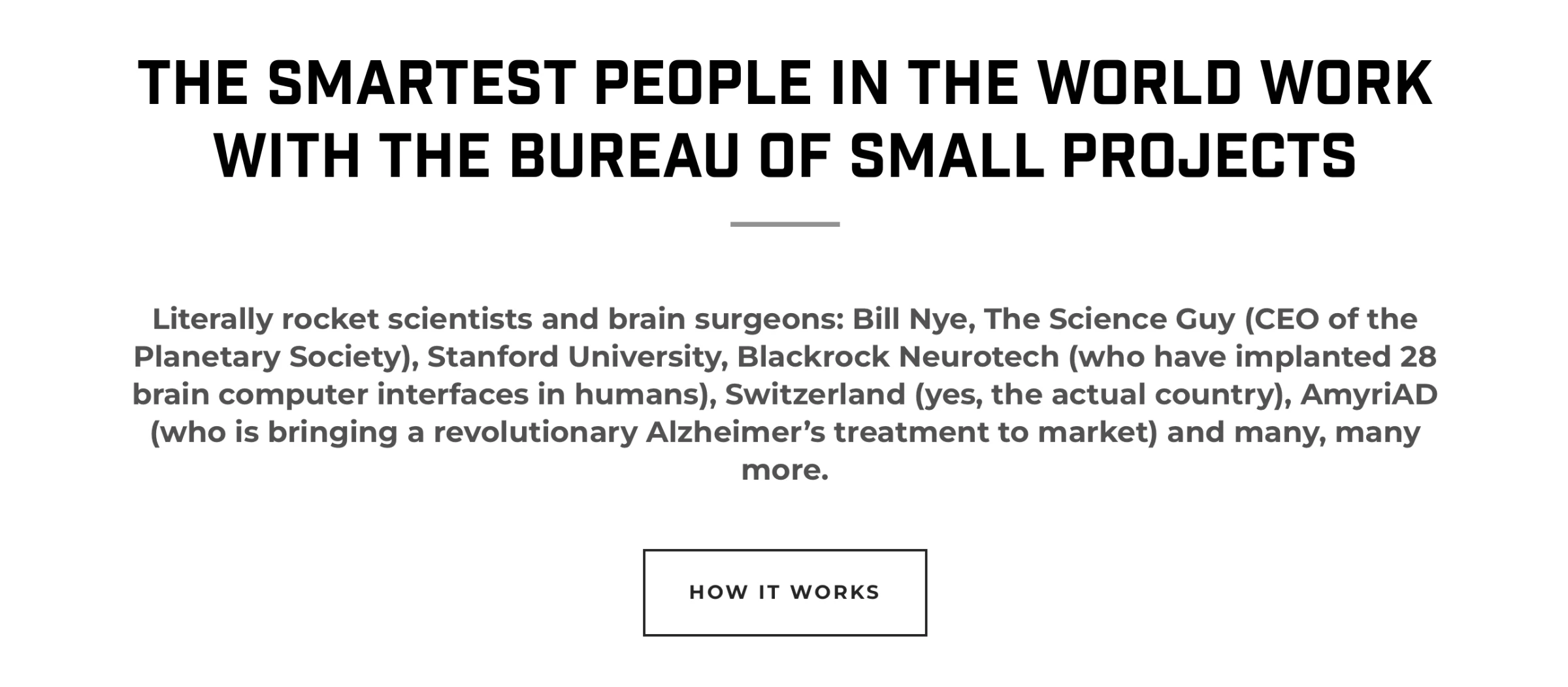 The smartest people in the world work with The Bureau of Small Projects.