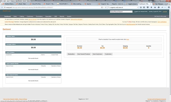 Dashboard of Magento
