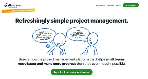 Homepage of Basecamp, one of the tools that leveraged benefits of Ruby on Rails