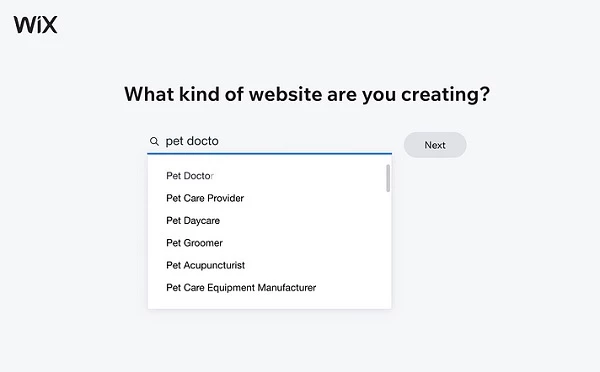 Choosing Wix website type