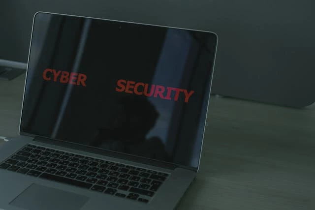Laptop with cybersecurity on display