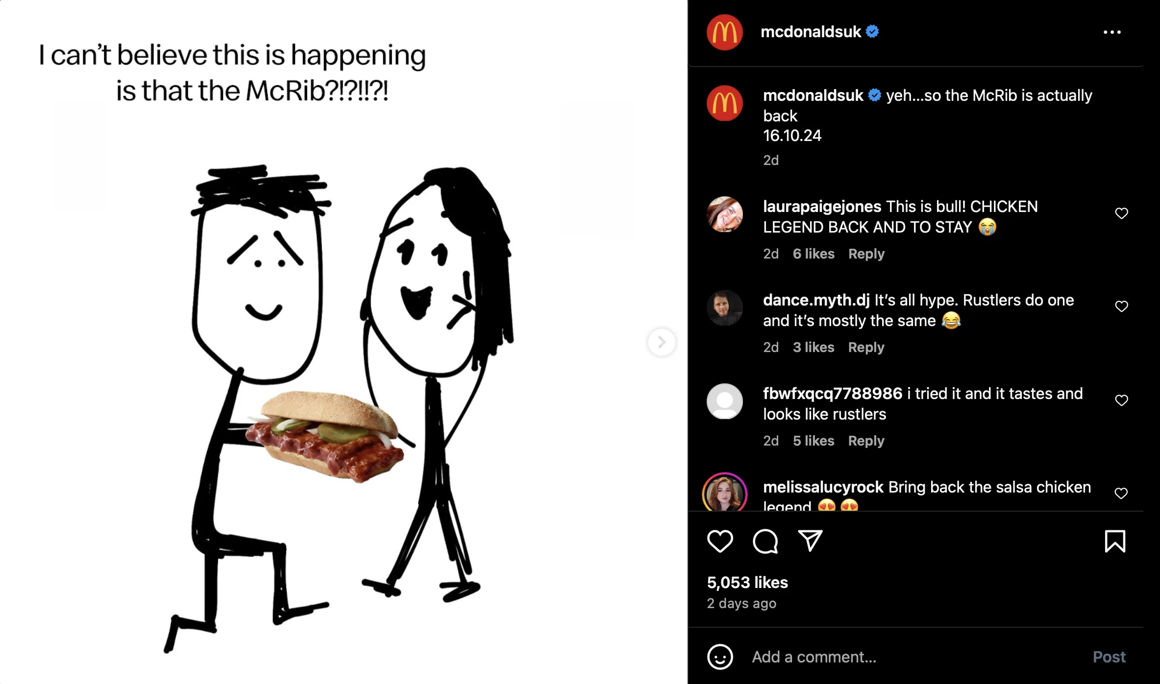 An Instagram Post About the Exaggerated Impact of the McRib's Return