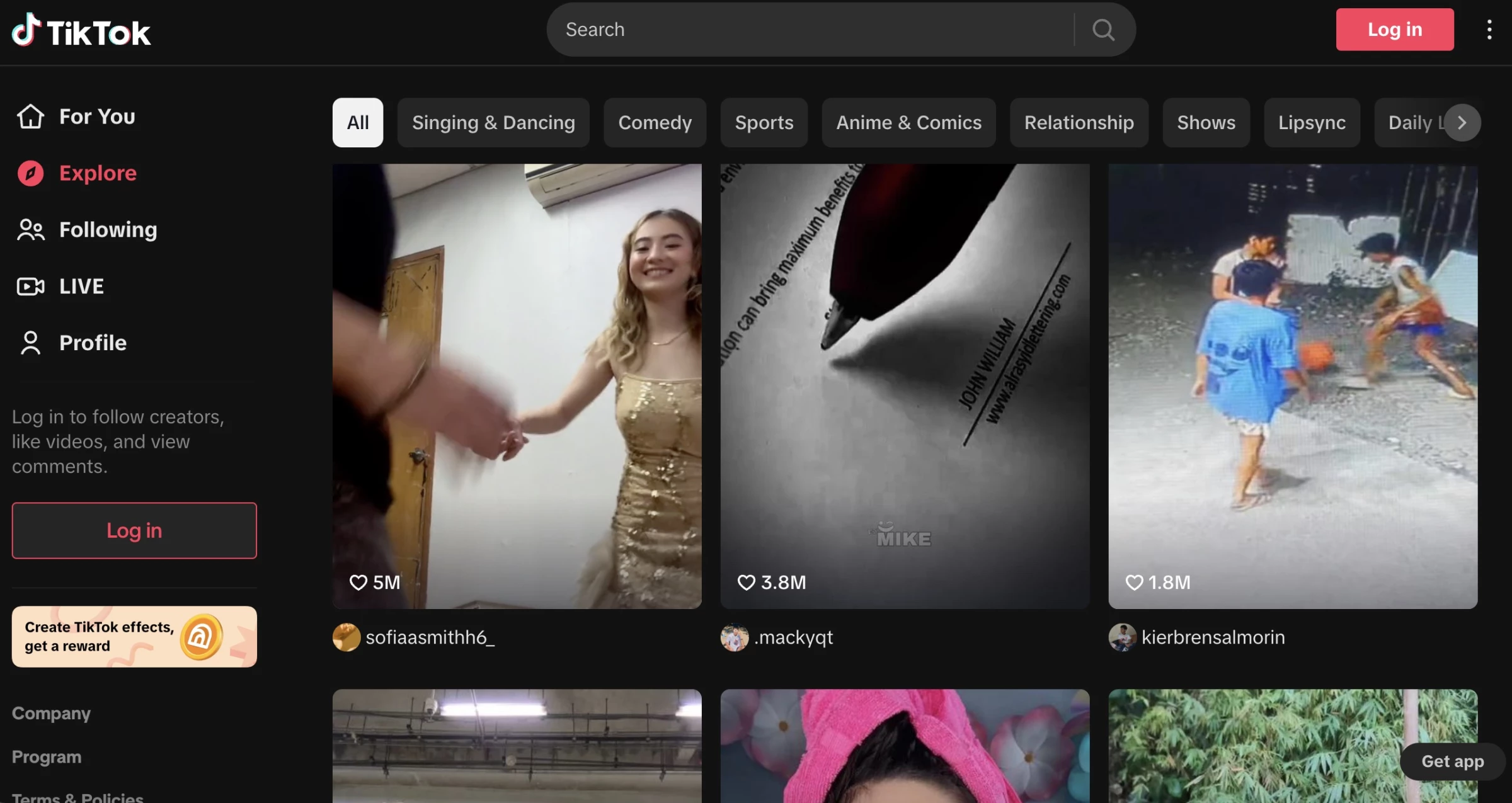 Screenshot of TikTok Homepage | Source: TikTok