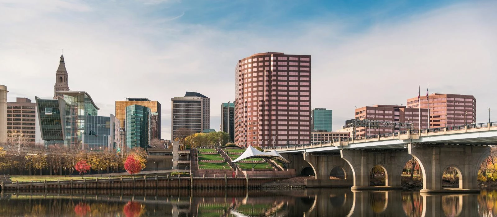 Skyline of the Capital City, Hartford, Along the Connecticut River