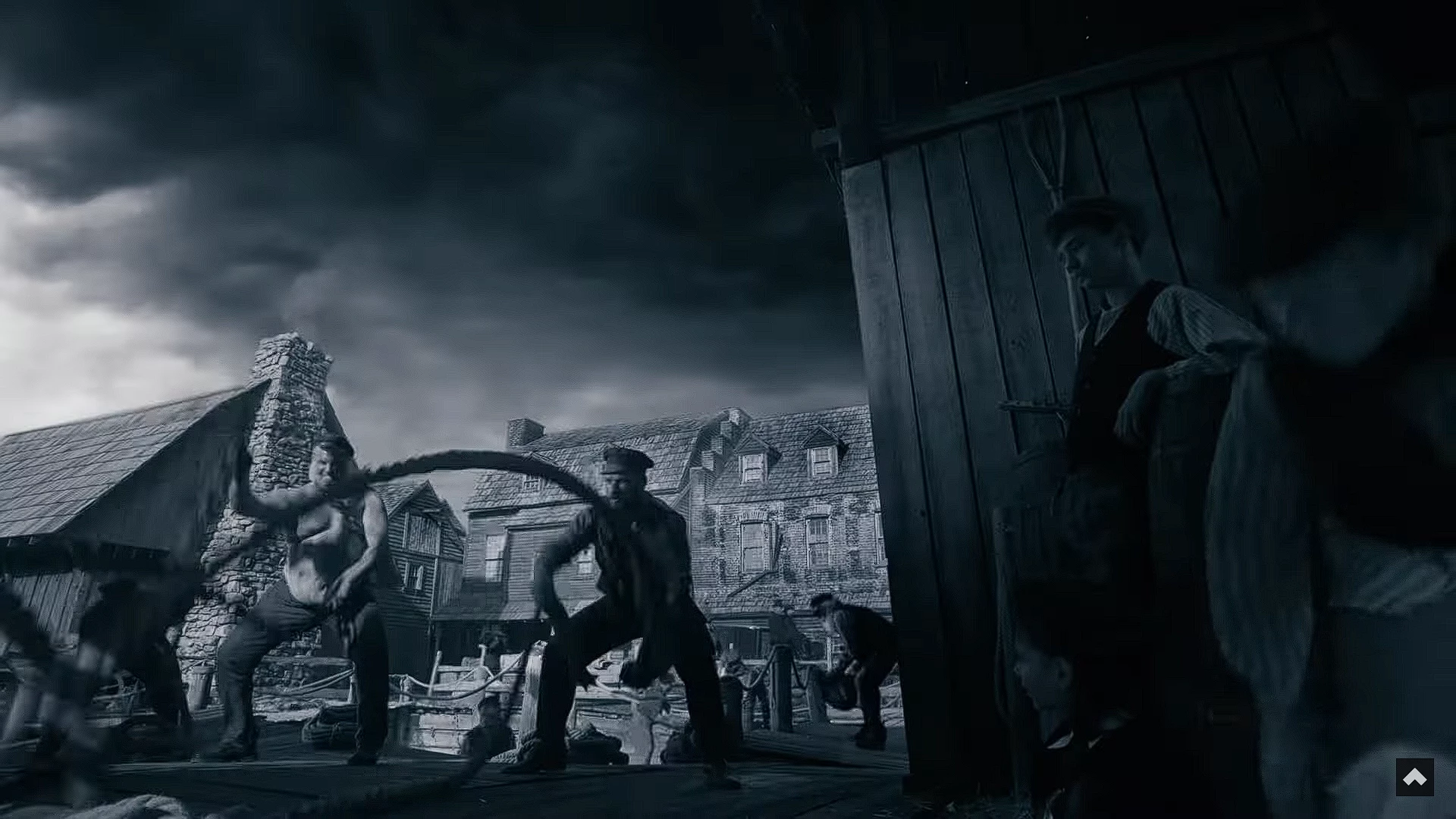 Victorian-era sailors do a rope exercise
