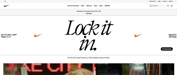 Nike’s website uses a unified design to reinforce brand identity