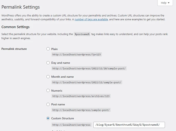 permalinks-settings-page Permalinks settings page