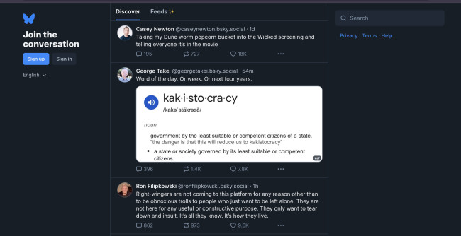 Bluesky Homepage Screenshot