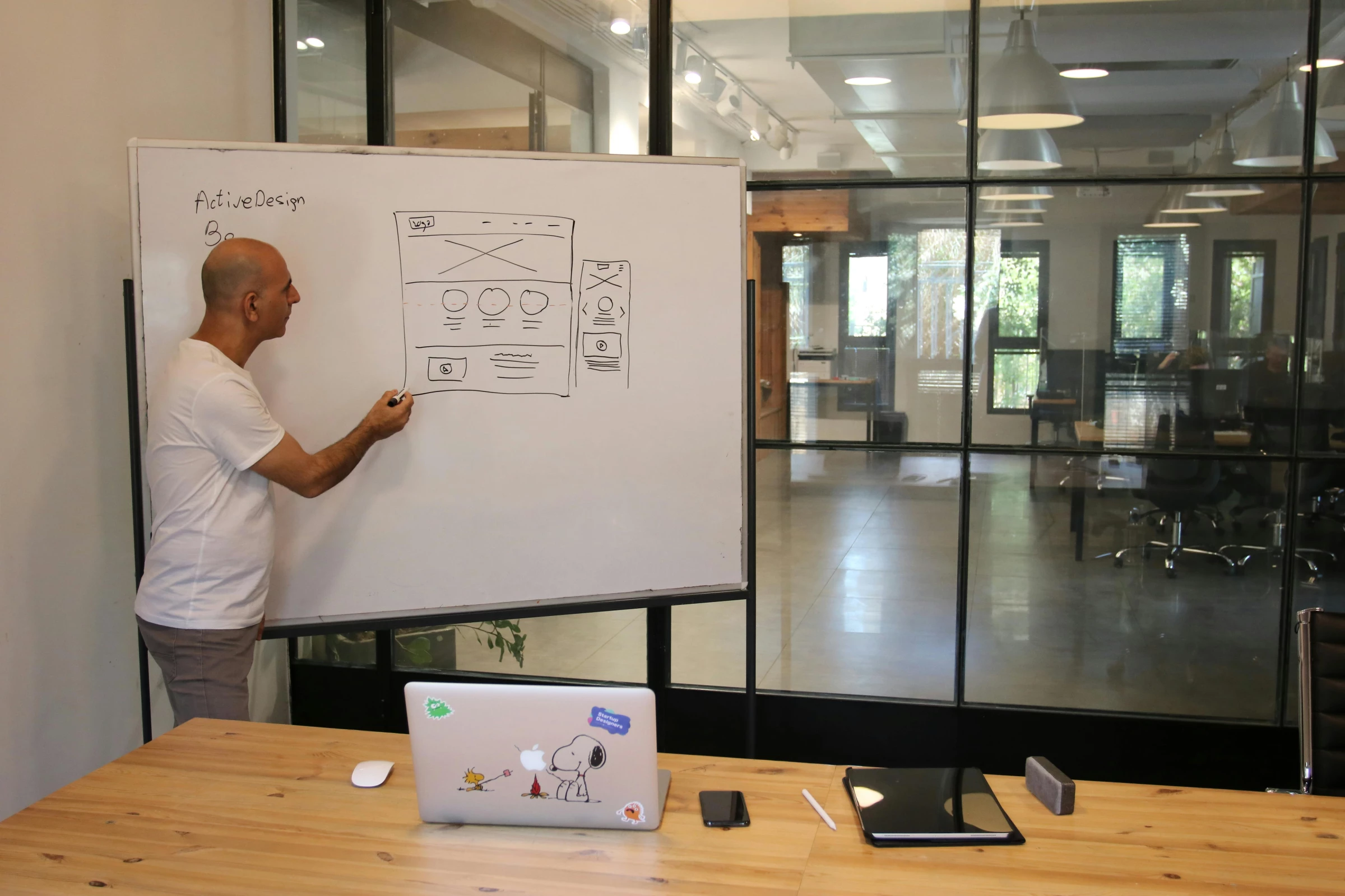 Person sketching site layout