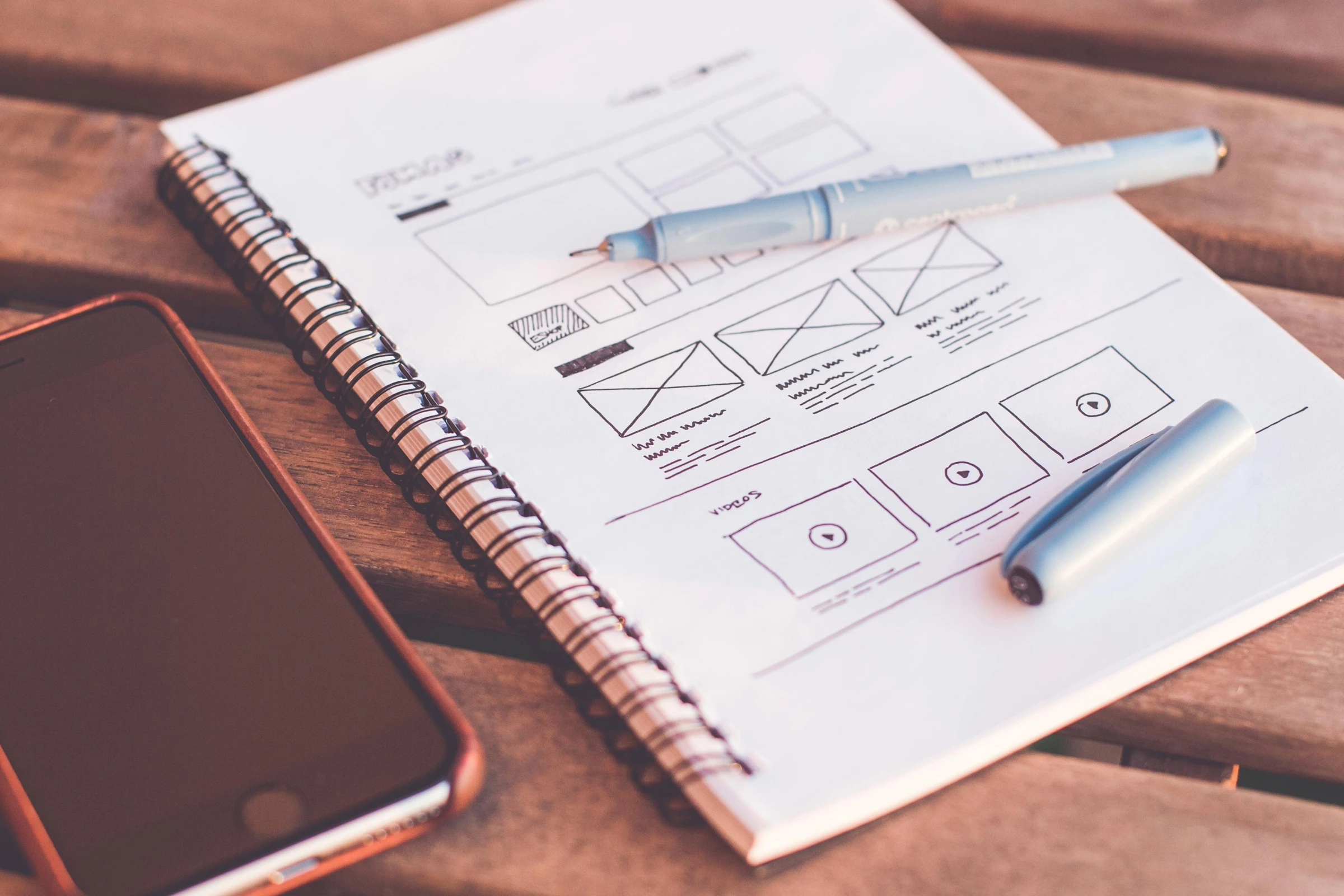 Wireframes drawn on notebook