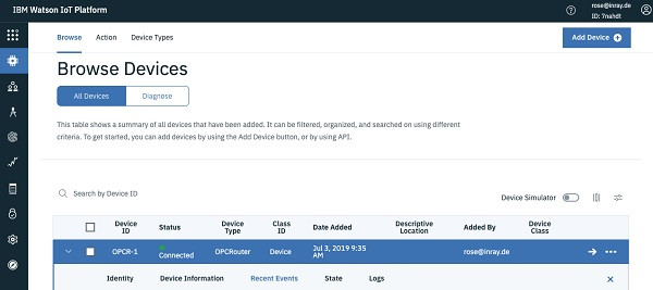 IBM Watson IoT platform dashboard
