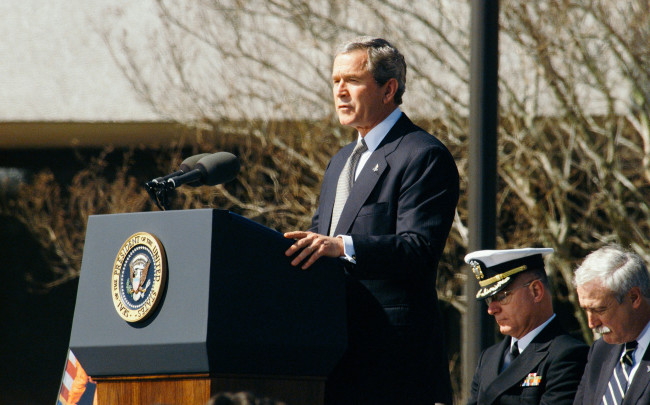 Former President Bush delivering a speech