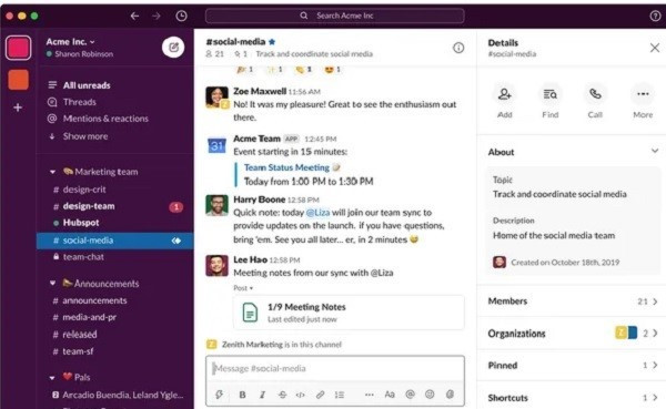 Slack interface