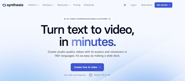Homepage of Synthesia