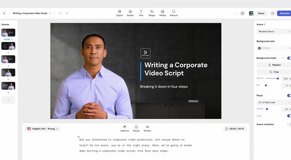 Drafting scripts using Synthesia