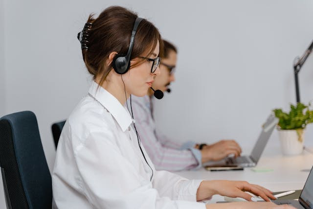Woman wearing headset