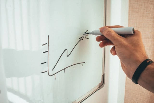 Person drawing on white board