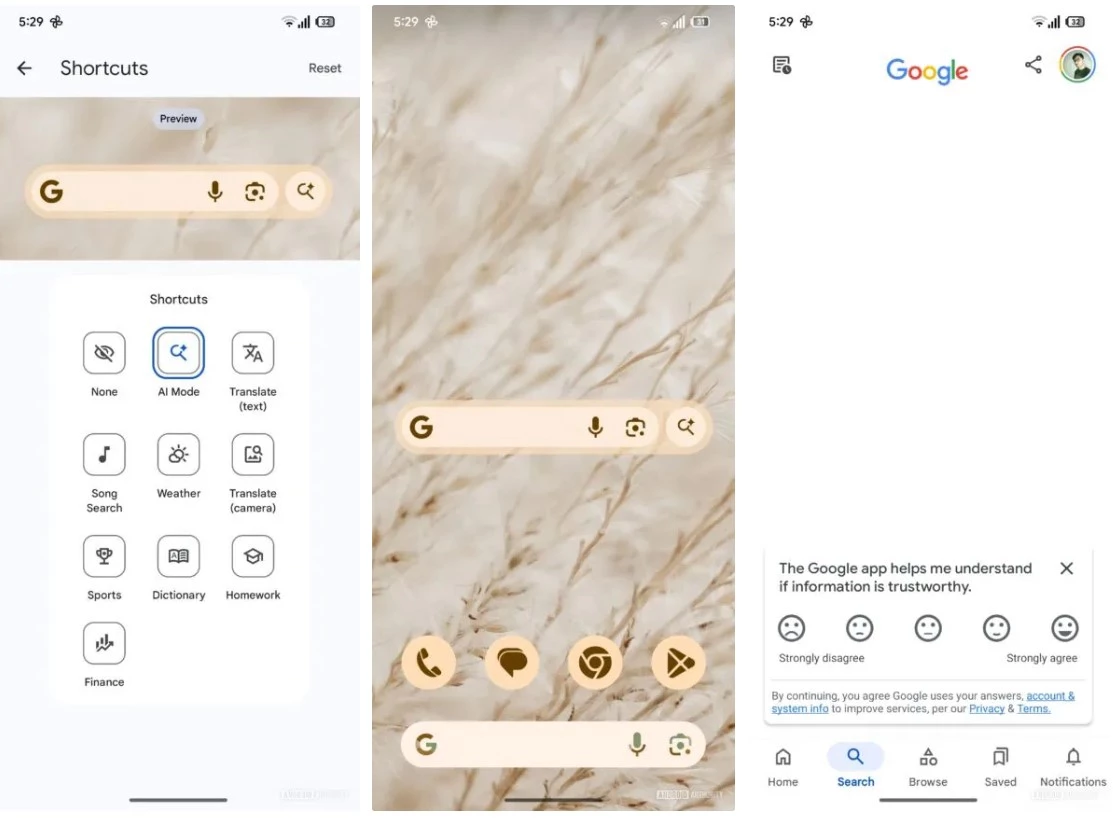 The AI Mode Shortcut in Google Search Widget