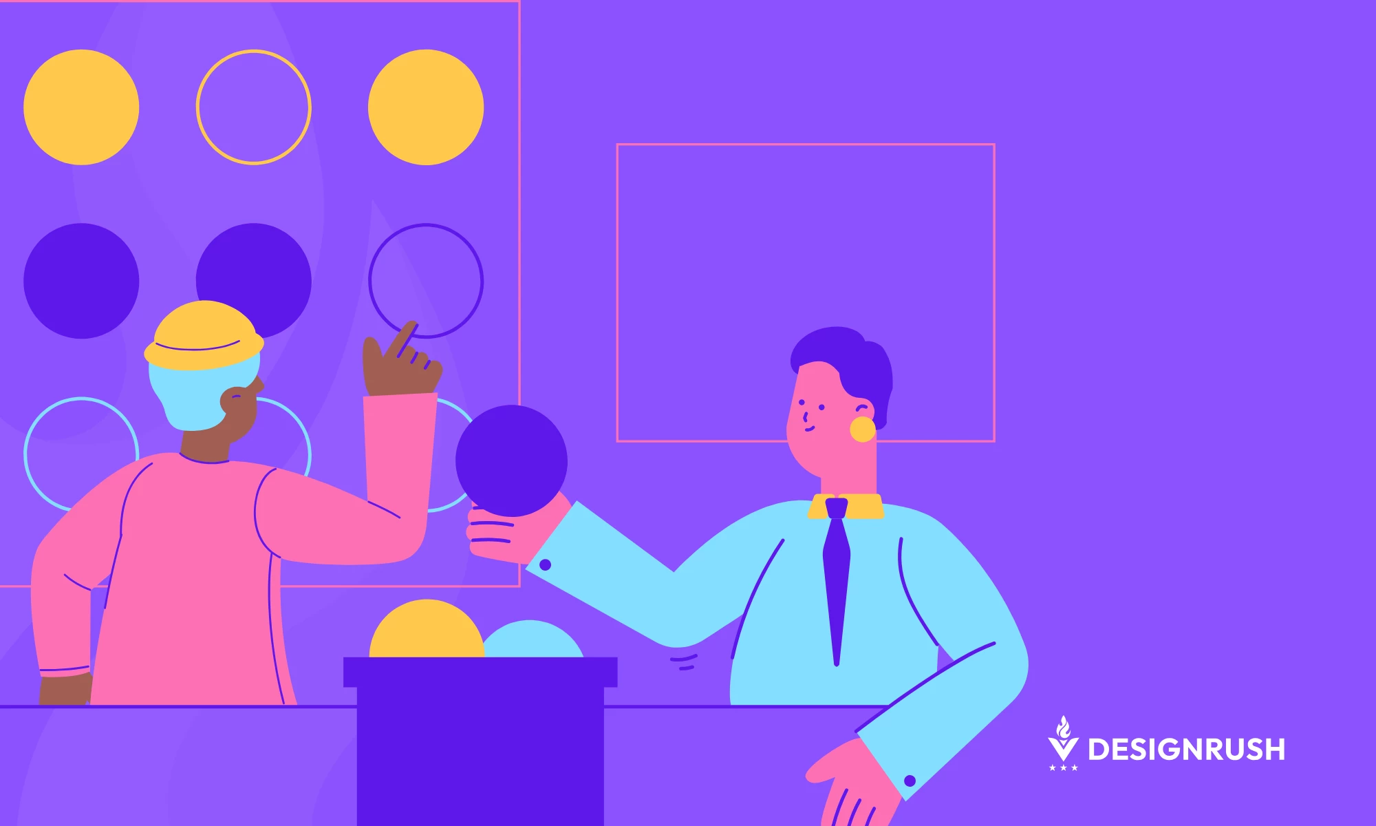 An illustration of a two figures playing a game similar to tic-tac-toe to symbolize testing early and often in the iterative design process.