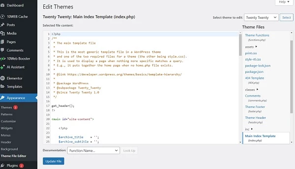 Index.php file example