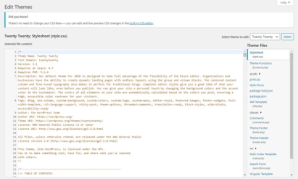 Editing the style.css in WordPress