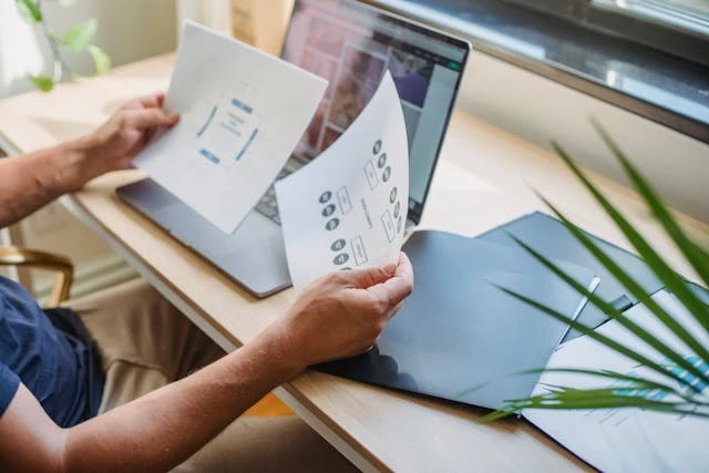 Person analyzing documents