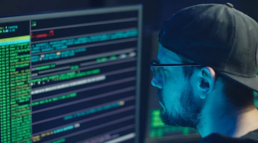 Man looking at computer display