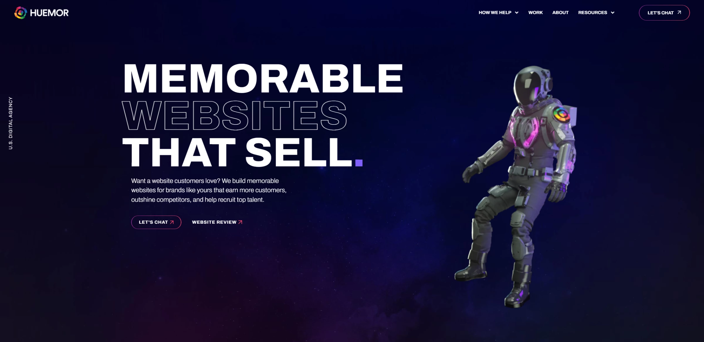 A screenshot of Huemor’s homepage