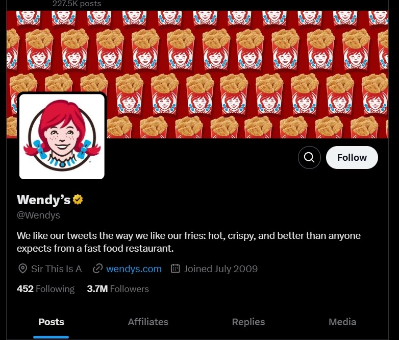 Wendy's X page
