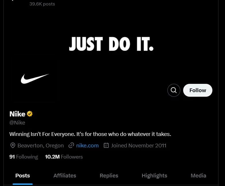 Nike's X page