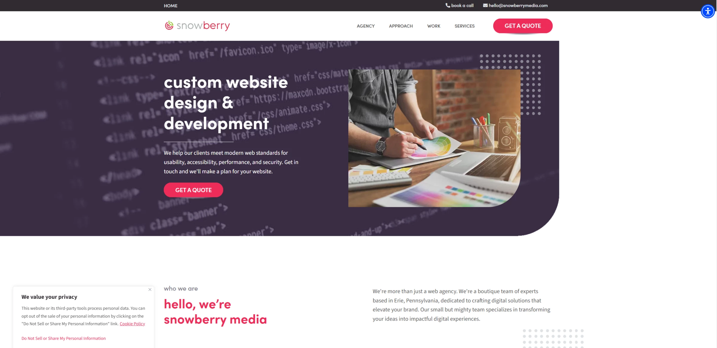 A screenshot of Snowberry Media’s homepage